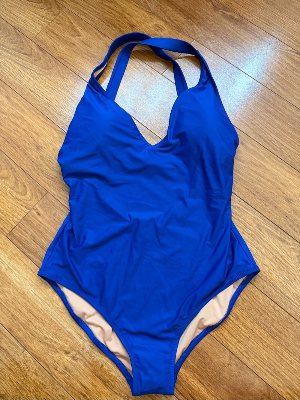 J. Crew Classic V-Neck One-Piece Swimsuit in Cobalt Blue 12 DD